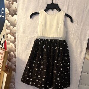 Girls Black & White Party Dress with Rhinestone Waist